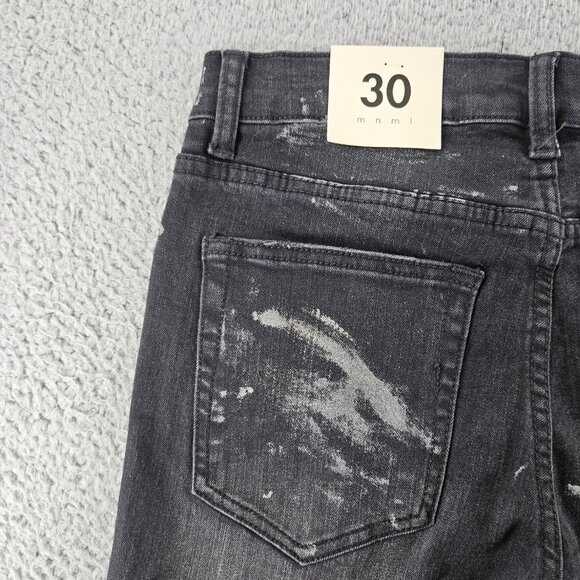 mnml Jeans Mens 30 Black X143 Stretch Denim Distressed Slim Fit Grunge Skater - Picture 14 of 15